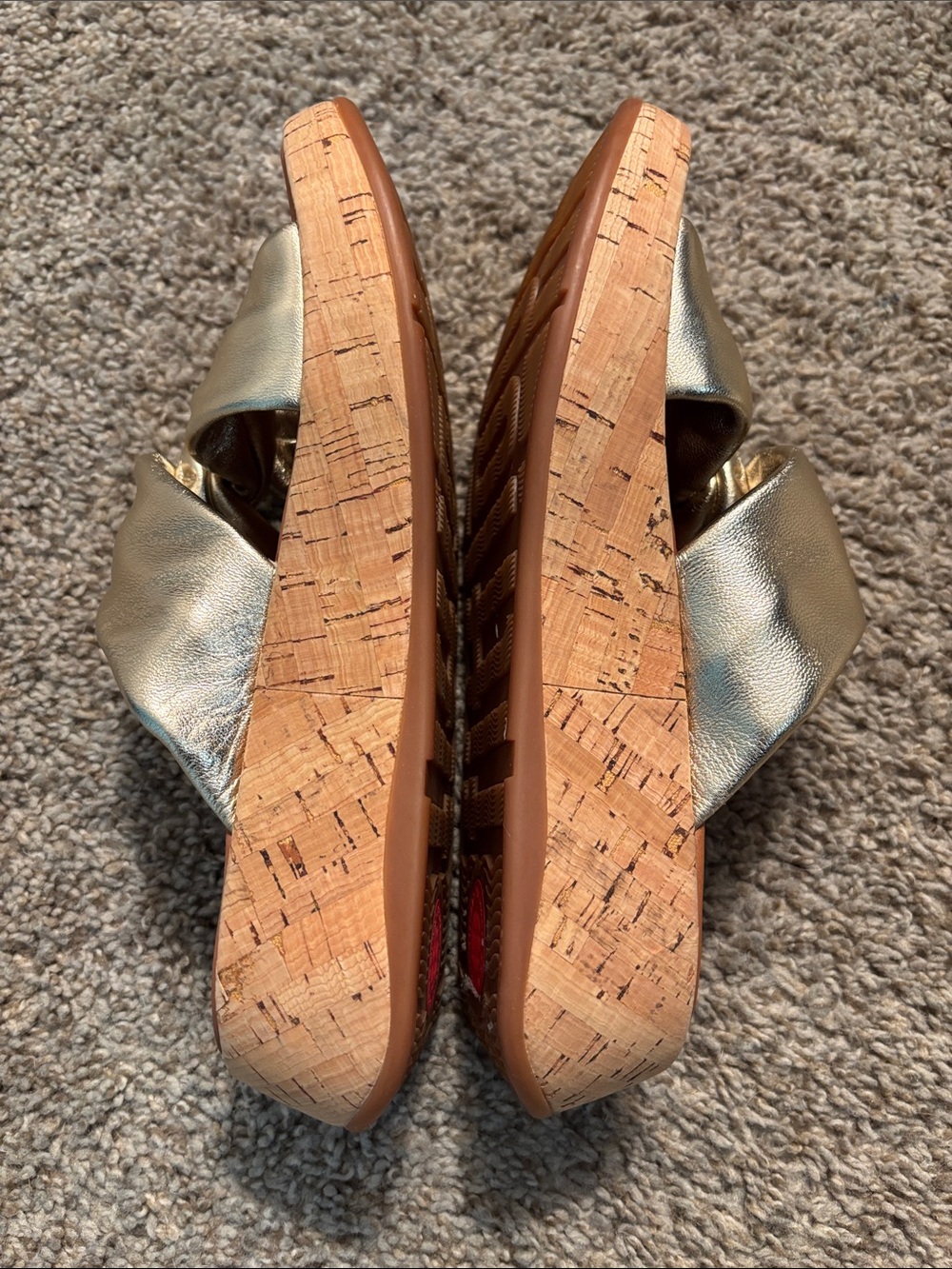 Fitflop F-Mode Leather Twist Platino Gold Cork Slide Sandal Size 6 - Picture 6 of 10